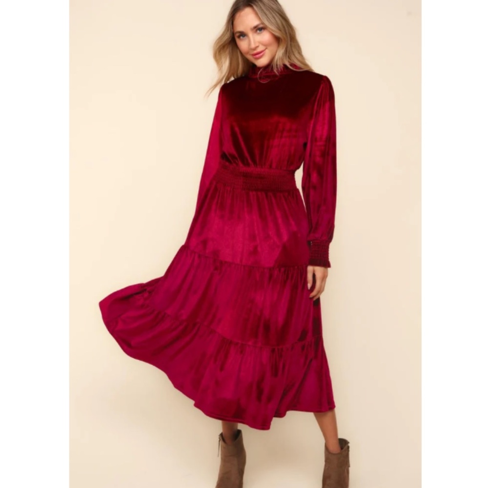 Women's Velvet Maxi Dress - Smocked Waist